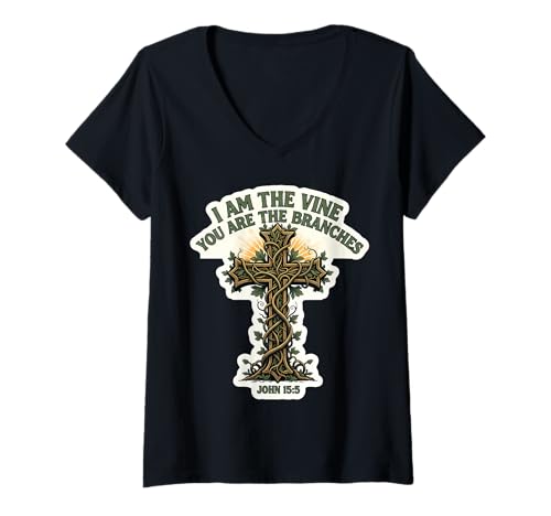 Damen I Am The Vine You Are The Branches Christlicher Bibelvers God T-Shirt mit V-Ausschnitt Damen I Am The Vine You Are The Branches Christlicher Bibelvers God T-Shirt mit V-Ausschnitt von I Am The Vine You Are The Branches Bible Products