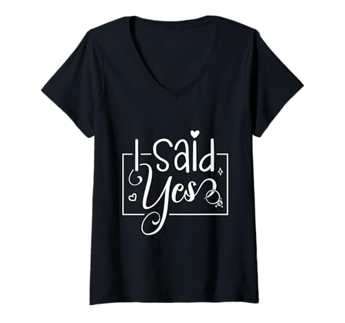 Damen I Said Yes Engagement Ankündigung Lustiges Paar Sprüche T-Shirt mit V-Ausschnitt von I Asked, She Said Yes Husband Wife Announcement