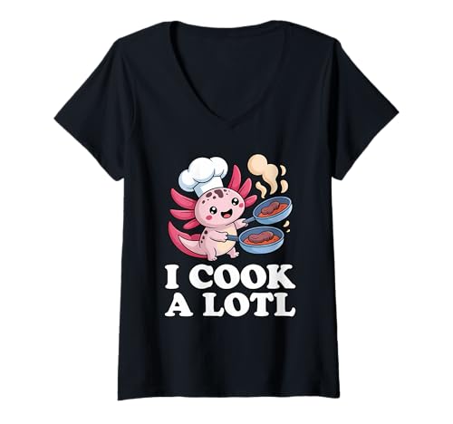 Damen I Cook A Lotl, Funny Axolotl Cooking T-Shirt mit V-Ausschnitt von I Axolotl Questions