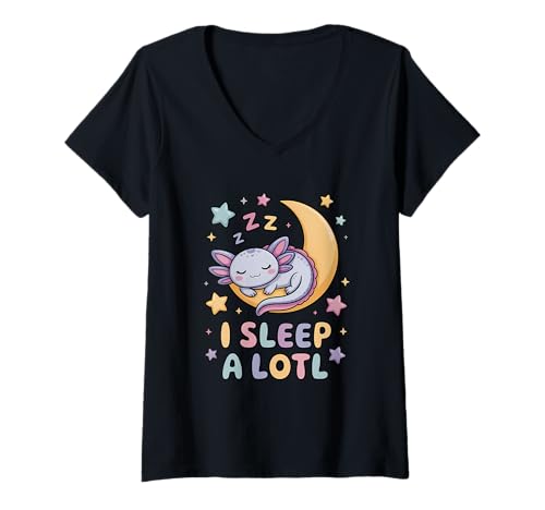 Damen I Sleep A Lotl Cute Axolotl Girl T-Shirt mit V-Ausschnitt Damen I Sleep A Lotl Cute Axolotl Girl T-Shirt mit V-Ausschnitt von I Axolotl Questions