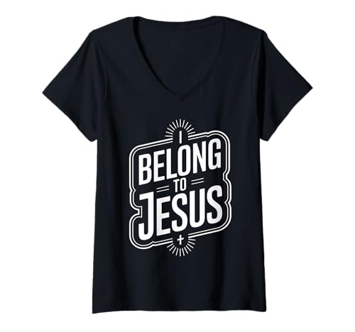 Damen Ich gehöre zu Jesus - Religiöser Glaube Christliche Männer Frauen Kinder T-Shirt mit V-Ausschnitt Damen Ich gehöre zu Jesus - Religiöser Glaube Christliche Männer Frauen Kinder T-Shirt mit V-Ausschnitt von I Belong to Jesus Retro Funny God Christian Gifts