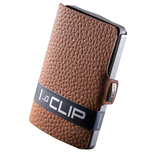 I-CLIP Original Mini Wallet mit Geldklammer - Slim Wallet - Leder Geldbörse - Portemonnaie - Kartenetui - nussbraunes, genarbtes Echtleder von I-CLIP