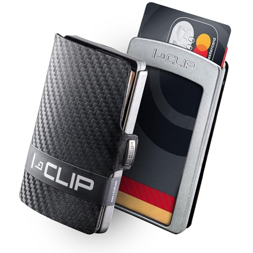 I-CLIP Original Mini Wallet mit Geldklammer - Slim Wallet - Leder Geldbörse - Premium Portemonnaie - Kartenetui - Silber Karbon von I-CLIP