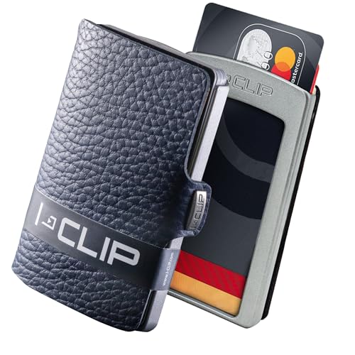 I-CLIP Original Mini Wallet mit Geldklammer - Slim Wallet - Leder Geldbörse - Portemonnaie - Kartenetui - blaues, genarbtes Echtleder von I-CLIP