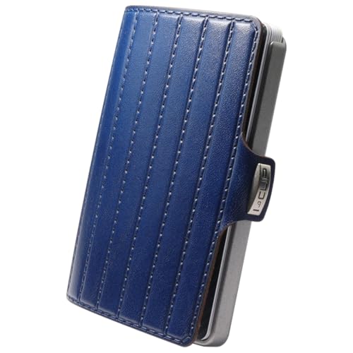 I-CLIP Original Slim Wallet - Leder Geldbörse mit Geldklammer - Mini Wallet für Karten und Geldscheine - Blaues Saddleleder mit silbernem Rahmen von I-CLIP
