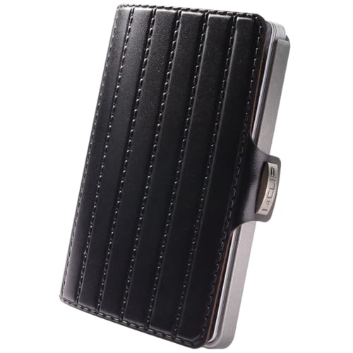I-CLIP Original Slim Wallet - Leder Geldbörse mit Geldklammer - Mini Wallet für Karten und Geldscheine- Schwarzes Saddleleder mit silbernem Rahmen von I-CLIP