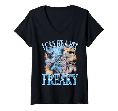 Damen Ich kann EIN bisschen verrückt Sein, lustige Bootleg-Katze T-Shirt mit V-Ausschnitt Damen Ich kann EIN bisschen verrückt Sein, lustige Bootleg-Katze T-Shirt mit V-Ausschnitt von I Can Be A Bit Freaky Funny Bootleg Cat