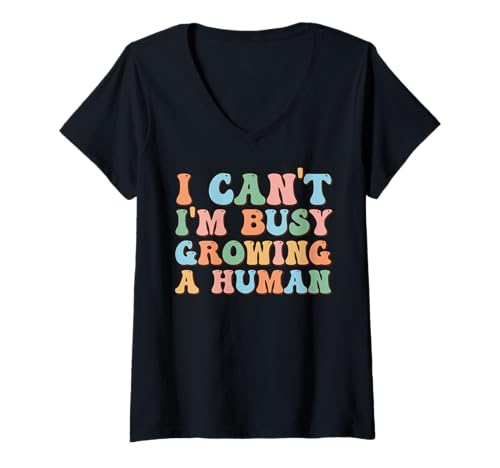 Damen Ich kann Nicht, ich Bin damit beschäftigt, einen Menschen für Schwangere Frauen zu züchten Lustig T-Shirt mit V-Ausschnitt Damen Ich kann Nicht, ich Bin damit beschäftigt, einen Menschen für Schwangere Frauen zu züchten Lustig T-Shirt mit V-Ausschnitt von I Can't I'm Busy Growing A Human Funny Pregnancy