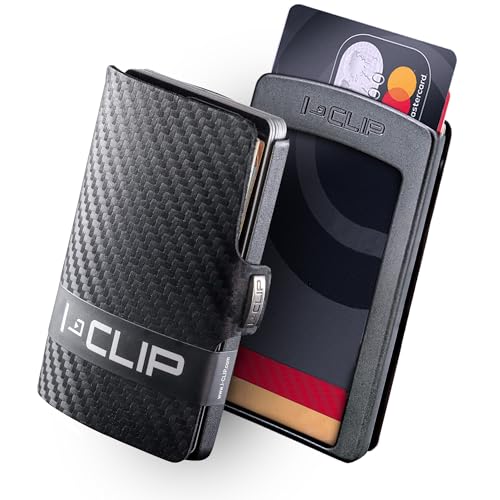 I-CLIP Original Mini Wallet mit Geldklammer - Slim Wallet - Leder Geldbörse - Premium Portemonnaie - Kartenetui - Schwarz Karbon von I-CLIP