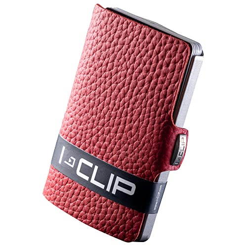 I-CLIP Original Mini Wallet mit Geldklammer - Slim Wallet - Leder Geldbörse - Portemonnaie - Damen - Kartenetui - rotes, genarbtes Echtleder von I-CLIP