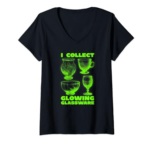 Damen I Collect Glowing Glassware Green Glowing Uran-Glas T-Shirt mit V-Ausschnitt von I Collect Glowing Glassware Glowing Uranium Glass