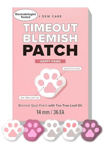 I DEW CARE Hydrokolloid Akne Pickel Patch – Timeout Blemish Happy Paws | Koreanische Hautpflege, Zit, dunkle Flecken Patches für Gesicht, Eiter absorbierend mit Teebaumöl, 36 Stück (14 mm) von I DEW CARE