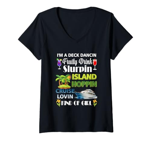 Damen I Deck Dancing Fruchtiges Getränk Slurpin Island Cruise Ship Island T-Shirt mit V-Ausschnitt Damen I Deck Dancing Fruchtiges Getränk Slurpin Island Cruise Ship Island T-Shirt mit V-Ausschnitt von I Deck Dancin Fruity Drink Slurpin Island Cruise