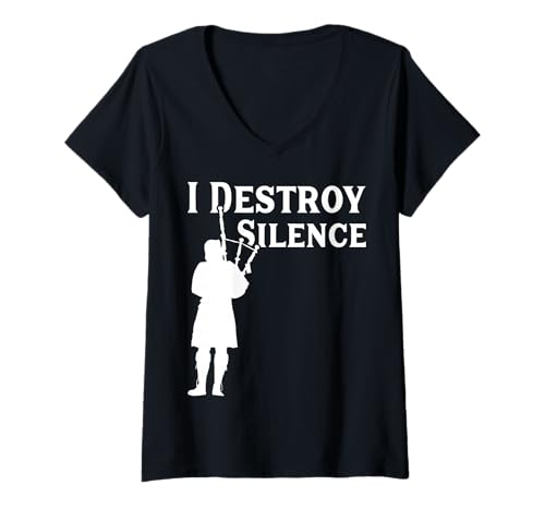 Damen Dudelsack mit Aufschrift I Destroy Silence T-Shirt mit V-Ausschnitt Damen Dudelsack mit Aufschrift I Destroy Silence T-Shirt mit V-Ausschnitt von I Destroy Silence Gifts