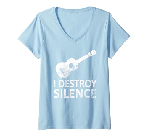 Damen I Destroy Silence Ukulele Spieler Musik Humor T-Shirt mit V-Ausschnitt von I Destroy Silence Guitar Tee shirt