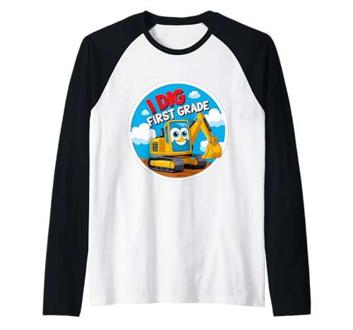 I Dig First Grade Buldozer Crawler Dozer Back to School Boys Raglan von I Dig First Grade Dozer Buldozer Crawler Products