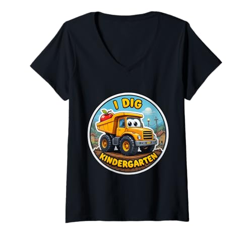 Damen I Dig Kindergarten-Cartoon-Truck „Zurück zur Schule“ für Jungen und Kinder T-Shirt mit V-Ausschnitt von I Dig Kindergarten Cartoon Truck Products