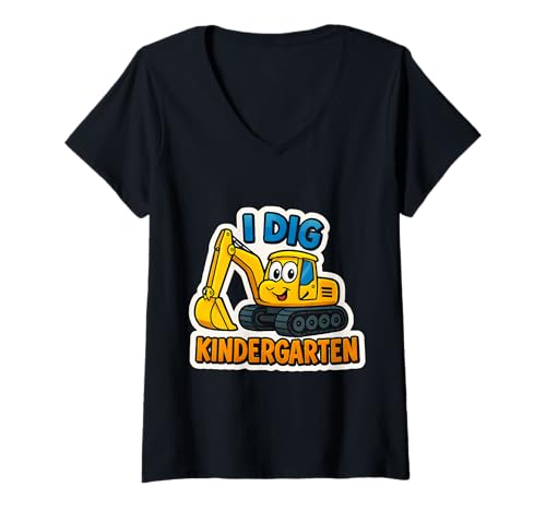 Damen I Dig Kindergarten Bagger Baumaschinen Jungen T-Shirt mit V-Ausschnitt von I Dig Kindergarten Excavator Boys Products