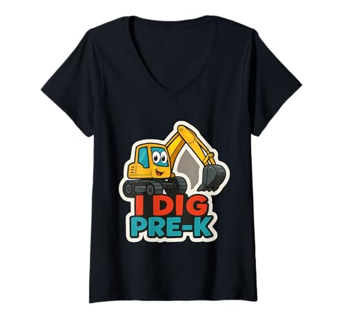 Damen I Dig Pre-K Bagger Schwere Baumaschinen Jungen T-Shirt mit V-Ausschnitt Damen I Dig Pre-K Bagger Schwere Baumaschinen Jungen T-Shirt mit V-Ausschnitt von I Dig Pre-K Excavator Boys Products