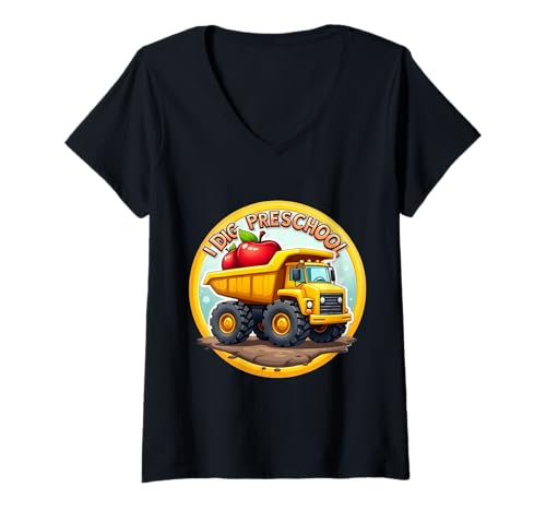 Damen I Dig Vorschule Cartoon Truck Back to School Boys Kids Fun T-Shirt mit V-Ausschnitt von I Dig Preschool Cartoon Truck Products