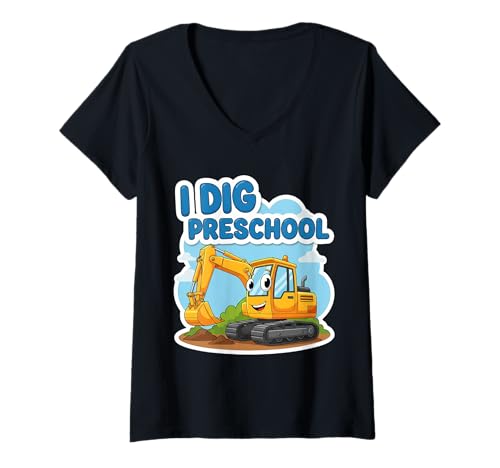 Damen I Dig Vorschule Bagger Cartoon Back to School Boys T-Shirt mit V-Ausschnitt Damen I Dig Vorschule Bagger Cartoon Back to School Boys T-Shirt mit V-Ausschnitt von I Dig Preschool Excavator Boys Products
