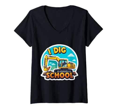 Damen I Dig Schulbagger Schwere Baumaschinen Jungen T-Shirt mit V-Ausschnitt von I Dig School Excavator Boys Products