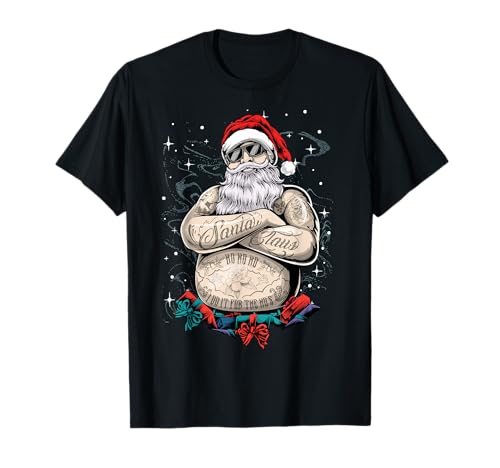 Xmas Club - Herren Weihnachtsmann T-Shirt Schwarz Cartoon Santa Claus Weihnachtsoutfit Merry Christmas X-Mas Klassische Passform Kurzarm U-Ausschnitt Klein EU 16-16.5 Winter von Xmas Club
