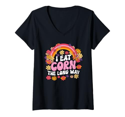 Damen I Eat Corn The Long Way Funny Adult Humor T-Shirt mit V-Ausschnitt von I Eat Corn The Long Way Funny Adult Humor