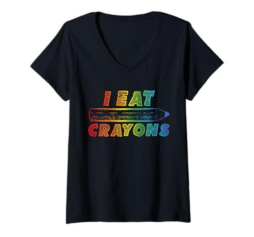 Damen I Eat Crayons Lustige Kinder Malkünstler T-Shirt mit V-Ausschnitt Damen I Eat Crayons Lustige Kinder Malkünstler T-Shirt mit V-Ausschnitt von I Eat Crayons Fun Art Kids Back to School