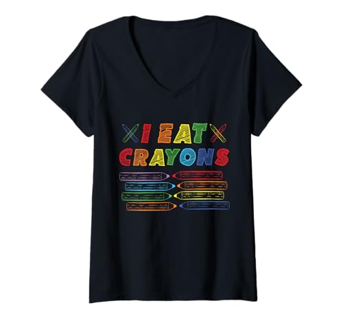 Damen I Eat Crayons Lustige Kinder Malkunst Back to School T-Shirt mit V-Ausschnitt Damen I Eat Crayons Lustige Kinder Malkunst Back to School T-Shirt mit V-Ausschnitt von I Eat Crayons Funny Kids Creative Art Projects