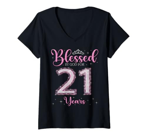 Damen Von Gott gesegnet für 21 Jahre 21. Geburtstag 21. Geburtstag 21. Geburtstag T-Shirt mit V-Ausschnitt Damen Von Gott gesegnet für 21 Jahre 21. Geburtstag 21. Geburtstag 21. Geburtstag T-Shirt mit V-Ausschnitt von I Feel Blessed By God on My Birthday Pink Style
