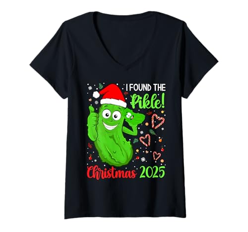 Damen I Found The Pickle Christmas 2025 Lustige Weihnachtsfeier T-Shirt mit V-Ausschnitt Damen I Found The Pickle Christmas 2025 Lustige Weihnachtsfeier T-Shirt mit V-Ausschnitt von I Found The Christmas Pickle Xmas Tees