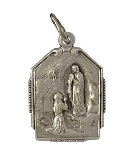 I G J MEDAILLE UNSERER LIEBEN FRAU VON LOURDES ((HEILIGE BERNADETTE AN DER GROTTE) - HERGESTELLT IM ALTEN ITALIENISCHEN STIL von I G J