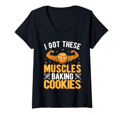 Damen Ich habe diese Muskeln beim Plätzchen backen T-Shirt mit V-Ausschnitt Damen Ich habe diese Muskeln beim Plätzchen backen T-Shirt mit V-Ausschnitt von I Got These Muscles Baking Cookies Exercise Gift