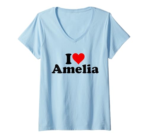 Damen ICH Liebe Herz Amelia T-Shirt mit V-Ausschnitt von I HEART LOVE AMELIA