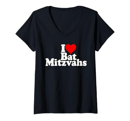 Damen I LOVE HERZ BAT MITZVAHS T-Shirt mit V-Ausschnitt von I HEART LOVE BAR MITZVAHS BAT MITZVAHS