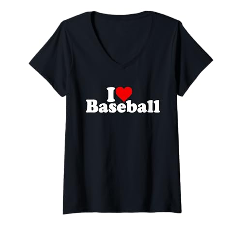 Damen ICH Liebe Herz-Baseball T-Shirt mit V-Ausschnitt von I HEART LOVE BASEBALL