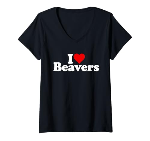 Damen ICH LIEBE HERZBIBER T-Shirt mit V-Ausschnitt Damen ICH LIEBE HERZBIBER T-Shirt mit V-Ausschnitt von I HEART LOVE BEAVERS