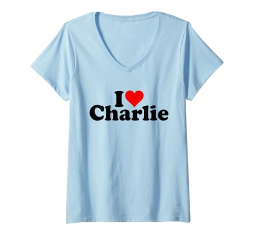Damen I Love Heart Charlie Charles Name auf einem T-Shirt T-Shirt mit V-Ausschnitt von I HEART LOVE CHARLIE NAME TEES