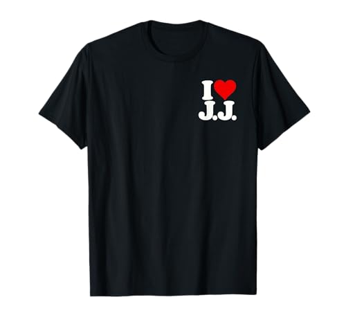 I HEART LOVE J.J. JJ NAME TEES Damen Unisex-Erwachsene Schwarz T-Shirt Schwarz Small EU S Klassisch romantisch feminin Klassisch geschnitten, doppelt genähter Saum mit liebevollem Design von I HEART LOVE J.J. JJ NAME TEES