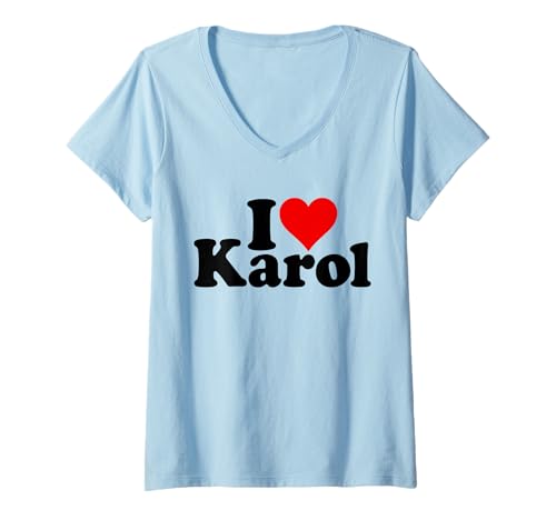 Damen ICH LIEBE HERZ KAROL T-Shirt mit V-Ausschnitt von I HEART LOVE KAROL NAME TEES