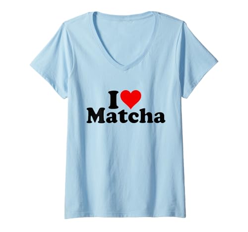 Damen I Love Heart Matcha Grünteepulver Latte T-Shirt mit V-Ausschnitt Damen I Love Heart Matcha Grünteepulver Latte T-Shirt mit V-Ausschnitt von I HEART LOVE MATCHA