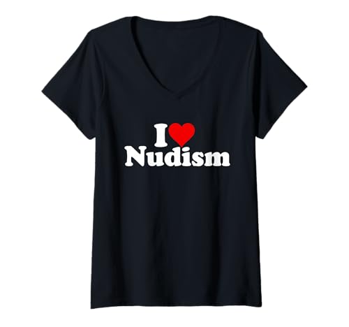 Damen ICH Liebe Herz-FUDISMUS, NATURISMUS T-Shirt mit V-Ausschnitt von I HEART LOVE NUDISM