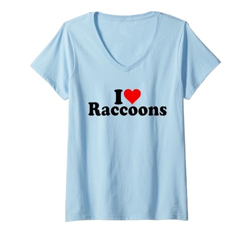 Damen ICH Liebe Herz-WASCHBÄREN T-Shirt mit V-Ausschnitt Damen ICH Liebe Herz-WASCHBÄREN T-Shirt mit V-Ausschnitt von I HEART LOVE RACCOONS