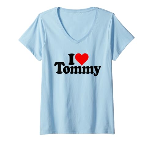 Damen ICH LIEBE HERZ TOMMY TOM THOMAS T-Shirt mit V-Ausschnitt von I HEART LOVE TOMMY NAME TEES