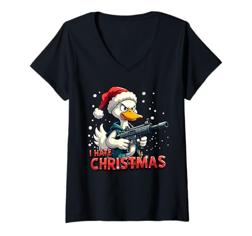 Damen Ich hasse Weihnachten I Hate Christmas Fun Humor Anti Xmas T-Shirt mit V-Ausschnitt von I Hate Christmas Lustiges Anti Weihnachten Design