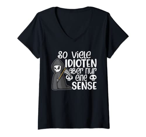 Damen So Viele Idioten Aber Nur Eine Sense - Sarkastischer Spruch T-Shirt mit V-Ausschnitt von I Hate People - Sarkastische Sprüche Introvertiert