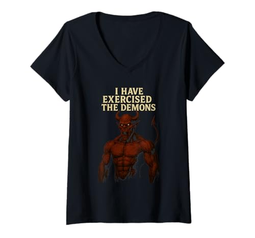 Damen I Have Exercised The Demons Lustiges Wortspiel - I Exorcized Demons T-Shirt mit V-Ausschnitt Damen I Have Exercised The Demons Lustiges Wortspiel - I Exorcized Demons T-Shirt mit V-Ausschnitt von I Have Exercised The Demons Funny Gym Workout Pun