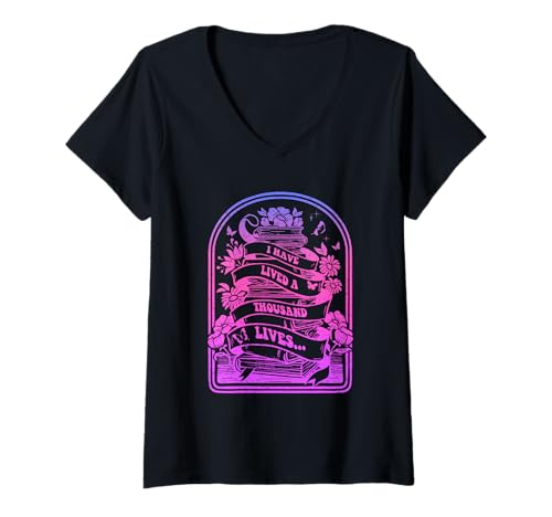 Damen Ich Habe tausend Leben gelebt und buchhaftes Design gelesen T-Shirt mit V-Ausschnitt Damen Ich Habe tausend Leben gelebt und buchhaftes Design gelesen T-Shirt mit V-Ausschnitt von I Have Lived a Thousand Lives Reading Bookish