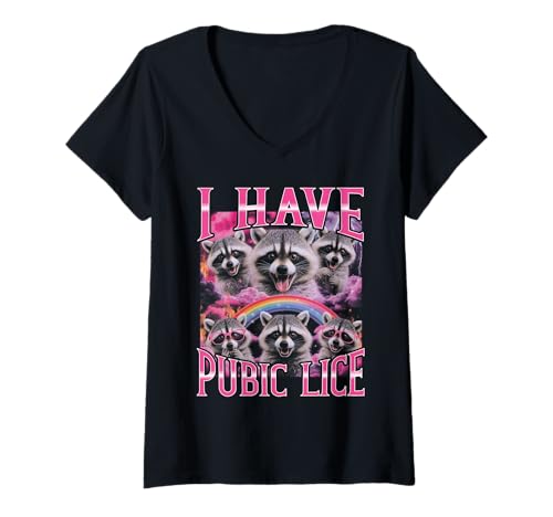 Damen I Have Pubic Läuse Lustiger Bootleg Raccoon Girls Trip 2026 T-Shirt mit V-Ausschnitt von I Have Pubic Lice Funny Bootleg Raccoon